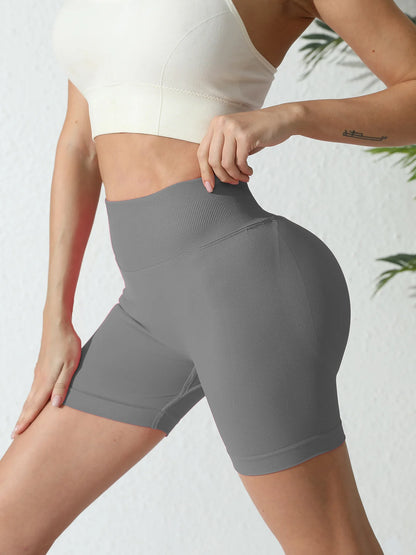 Summer High Waisted Yoga Shorts for Women Fashionable and Sexy Running Fitness Pants Solid Color Yoga Leggings Elastic Tights
