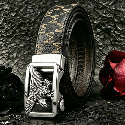 POYYAS Stylish Metal Buckle Men Belt for Women Printed Letter Animal Alloy Buckle - Fashion Daily Decoration Jeans Belt - Fashion Letter M Pattern Design Perfect Accessory for Business and Casual Belt