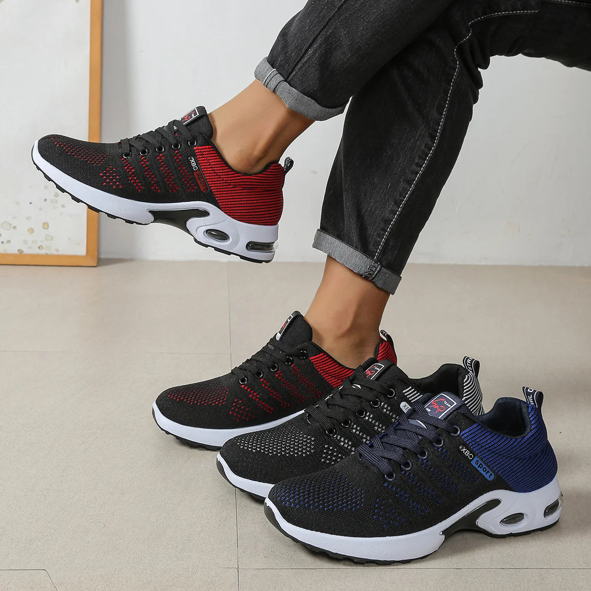 Men's casual sports shoes, breathable mesh lace-up versatile sports shoes