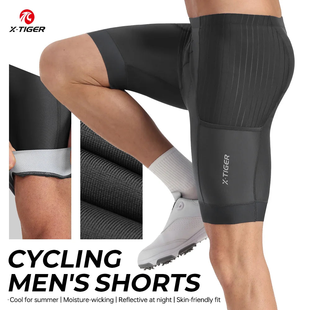 X-TIGER Men Long Distance Cycling Shorts 7 Hour Shock Pad Quick Dry Anti Slip Waistband Night Reflective MTB Bike Shorts