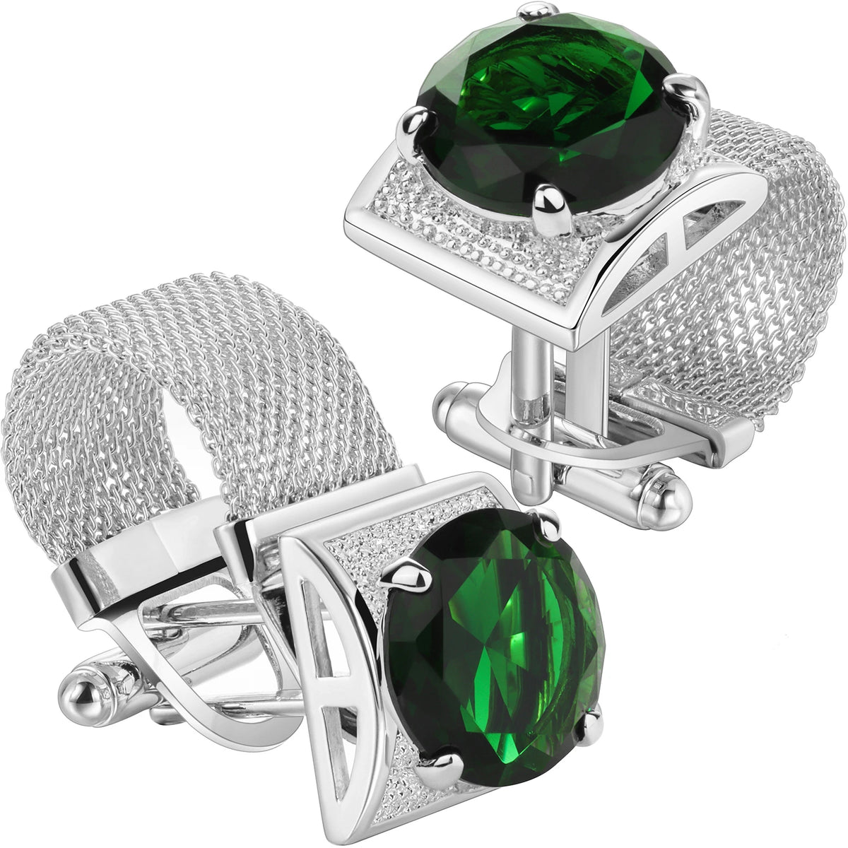 HAWSON Birthstone Crystal Cufflinks for Men Silver Luxury with Chain Wedding Birthday Christmas Gift