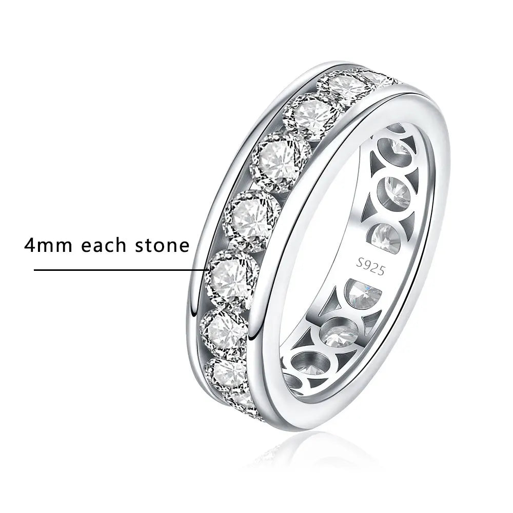 KNOBSPIN 3mm 4mm Moissanite Rings for Women Man D VVS1 Round Brilliant Cut Diamond s925 Sterling Silver Moissanite Eternity Band