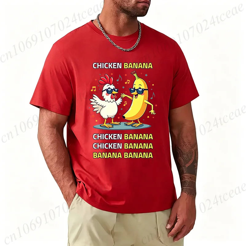 Unisex Chicken Banana Meme T Shirt Funny Cartoon Chicken Banana with Sunglasses Graphic Tee Music Short Sleeve Oversized Tops