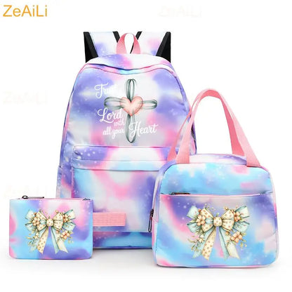 3pcs White Puppy Maltese Dog Colorful Backpack with Lunch Bag for Women Student Teenagers Rucksack Casual School Bags Sets