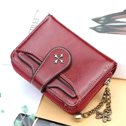 Women’s Retro Small Wallet – Mini Leather Credit Card Holder, Double-Fold Design with Zipper, Compact Aesthetic Wallet