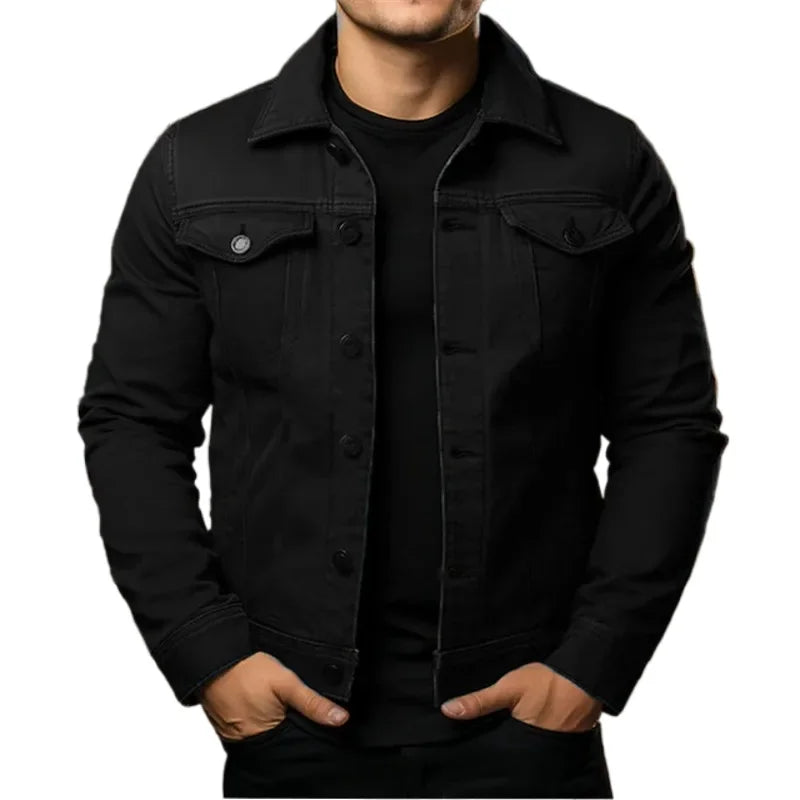NewMen's Fashion Casual Denim Jackets Spring Autumn Solid Turn Down Collar Streetwear Jean Outwear Coats Male Daily Denim Jacket