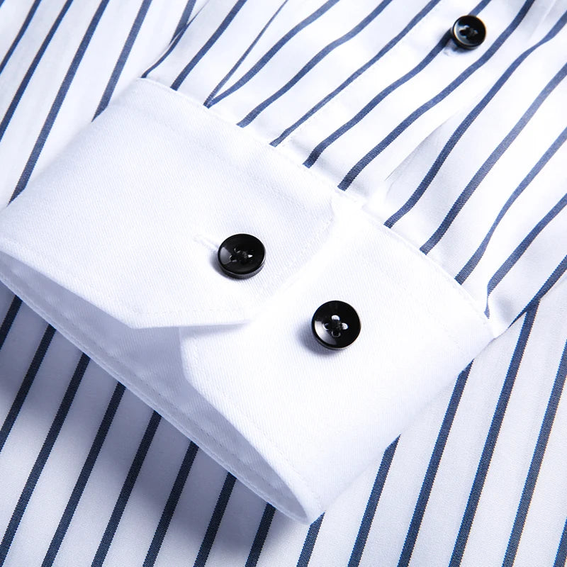 Men's pure cotton long sleeved shirt slim fit high-end light luxury 100 count striped heterochromatic collar wrinkle resistant