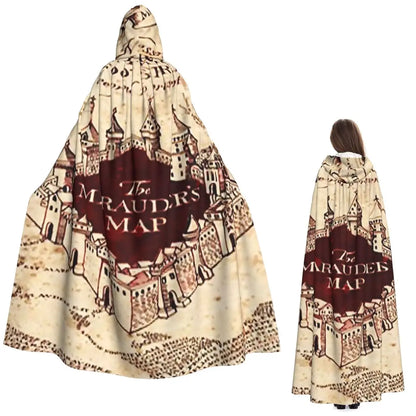 Marauders Magic Map Long Hooded Cloak Witch Medieval Costume Cosplay Cape HalloweenParty Adult Unisex