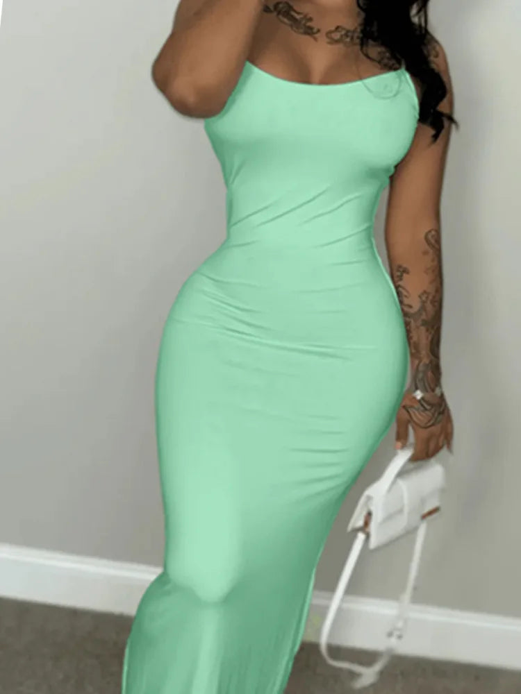 Summer Green Dress Women Streetwear Round Neck Suspender Solid Color Sexy Outfits Party Club Sundress Birthday Dresses Clothes