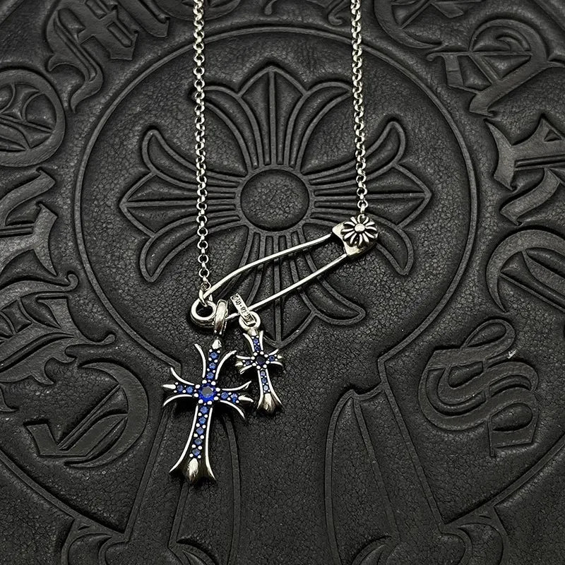 Antique Trendy Xuan Kao Luo Xin Retro Double Cross Pin Necklace Men and Women Personality Collarbone Chain Mix and Match Interne