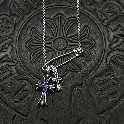 Antique Trendy Xuan Kao Luo Xin Retro Double Cross Pin Necklace Men and Women Personality Collarbone Chain Mix and Match Interne