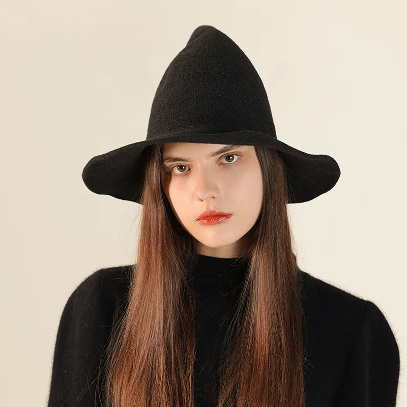 Halloween Masquerade Cosplay Costume Outfit Accessories Props Party Decorations Pointed Decor Witch Hat Wool Knitted Wizard Hat
