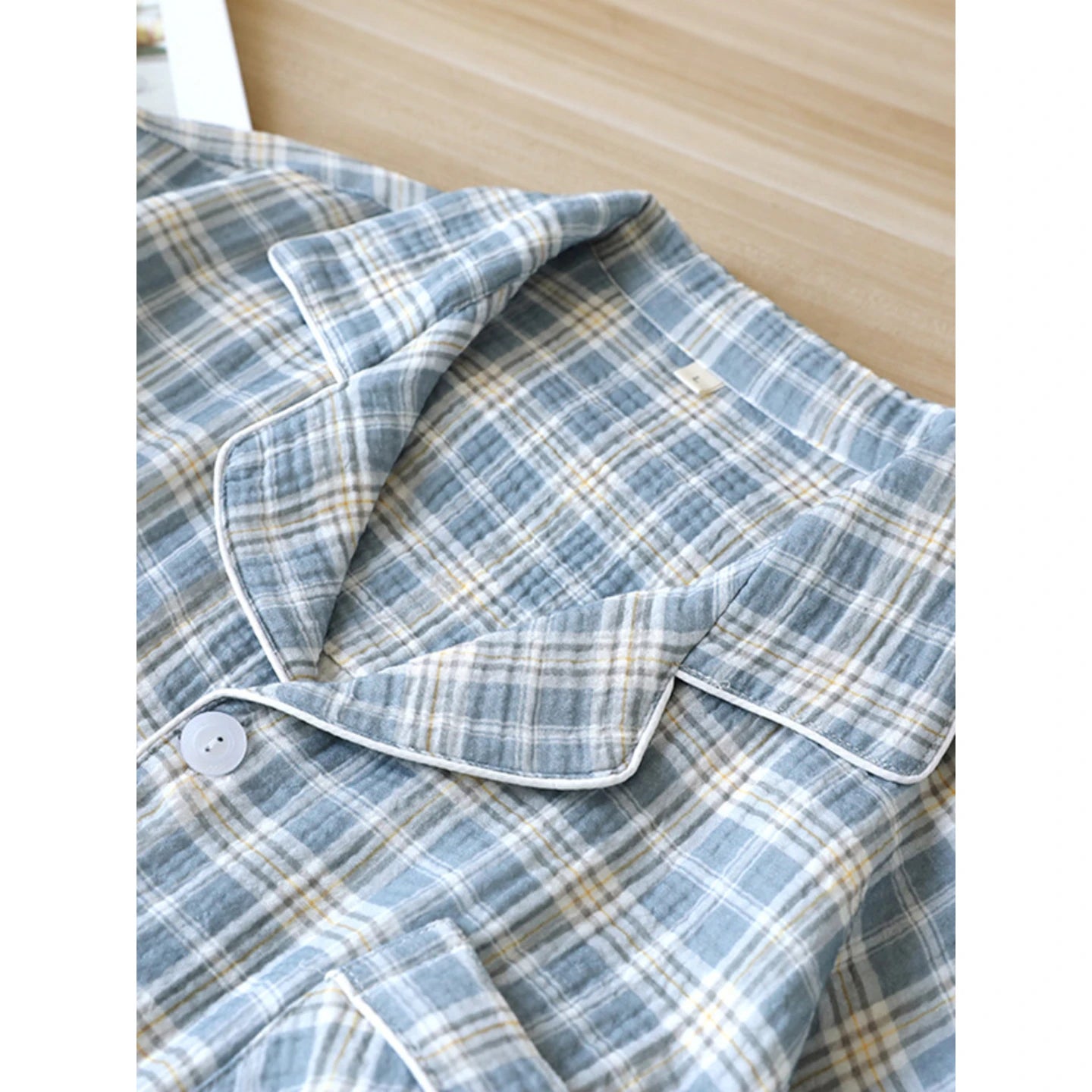 Men's 2-Piece Pajama Set - Plaid Sleepwear, Cotton Gauze Short Sleeve & Shorts, Lightweight & Breathable Relaxed Fit, S