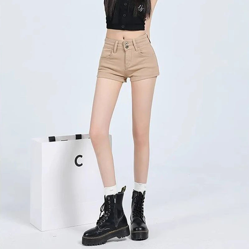 Summer Lady Fashion Thin Casual Denim Shorts Girls Korean Solid Mini Denim Pants Female Classic High Waist Short Jeans