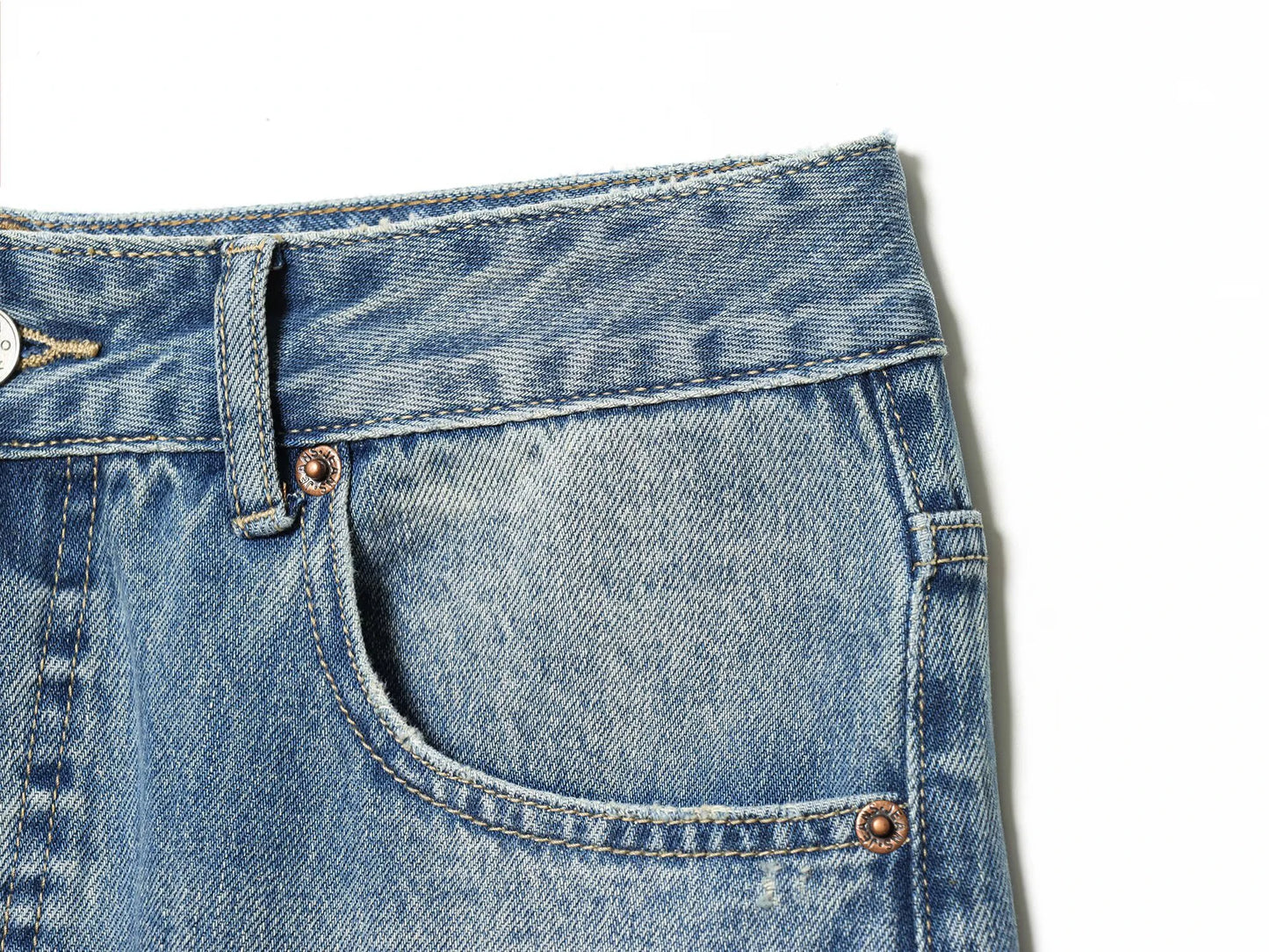 Spring new women's zipper style long mid waist ripped decorative rolled edge loose jeans