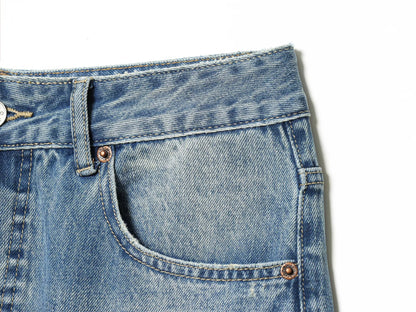 Spring new women's zipper style long mid waist ripped decorative rolled edge loose jeans
