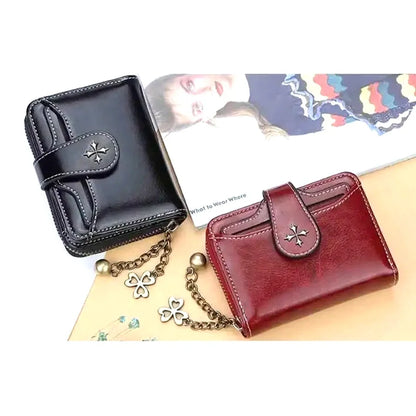 Women’s Retro Small Wallet – Mini Leather Credit Card Holder, Double-Fold Design with Zipper, Compact Aesthetic Wallet