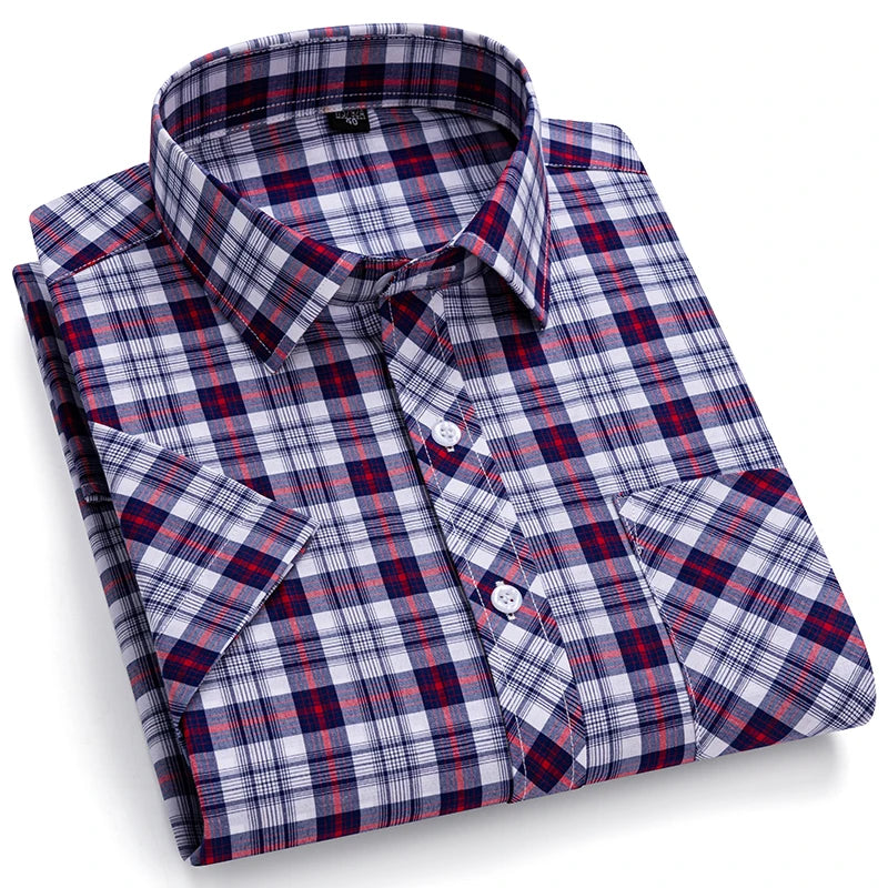 New Casual Shirts For Men Cotton Plaid Short Sleeve Elegant Business Dress Smart Summer Men Clothes England Fashion Top Shirts