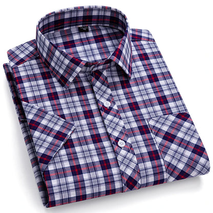 New Casual Shirts For Men Cotton Plaid Short Sleeve Elegant Business Dress Smart Summer Men Clothes England Fashion Top Shirts