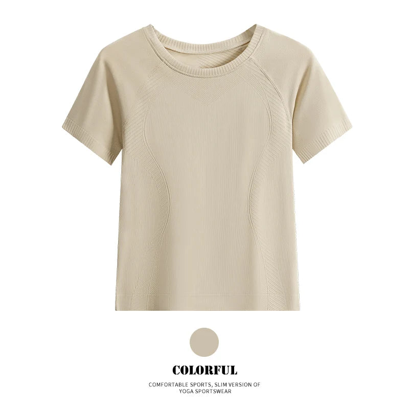 DRUR Women Seamless Yoga T-Shirt Short Sleeve Workout Tops Fitness Gym Sportswear Summer Breathable Running Shirt Golf Crew neck