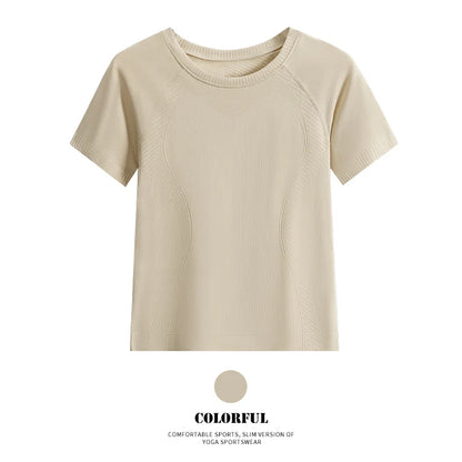DRUR Women Seamless Yoga T-Shirt Short Sleeve Workout Tops Fitness Gym Sportswear Summer Breathable Running Shirt Golf Crew neck