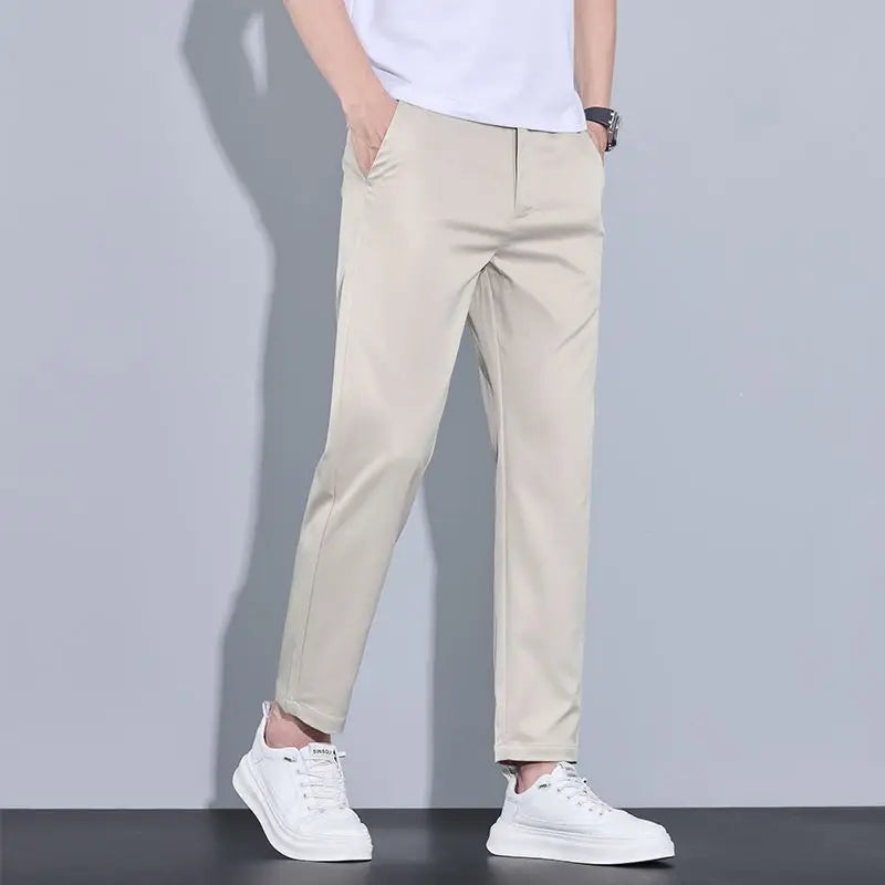2026 New Spring Summer Ankle-Length Pants Men Straight Fit Fashion Thin Brand Clothing Solid Color Casual Trousers Male 28-38