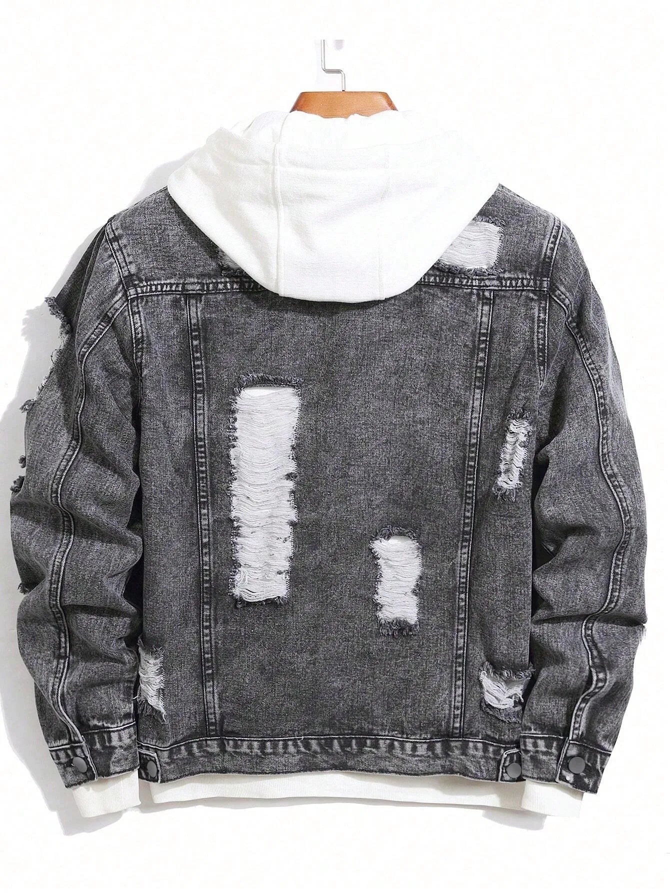 1Pc Y2Kmen's Four Seasons Destroyed Stone Washed Light Jacket Daily American Street Casual Denim Jacket (No Hood/No Accessories)