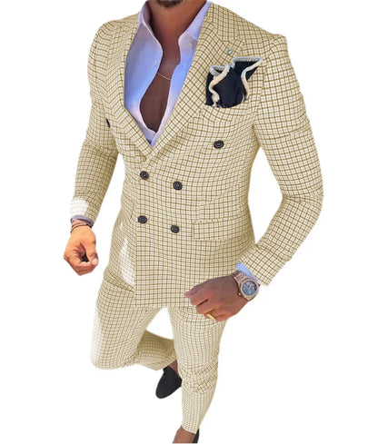Plaid Suit Elegant Man Suit Dress for Men Regular Suit with Vintage Notch Lapel  Stage Costume Evening Party Summer Beach