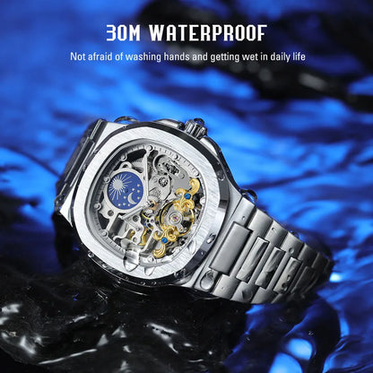 2026 High-end Luxury SKROX Square Man Watch Sapphire Stainless Steel Skeleton Moon Phase Classic Automatic Movement Male Watches