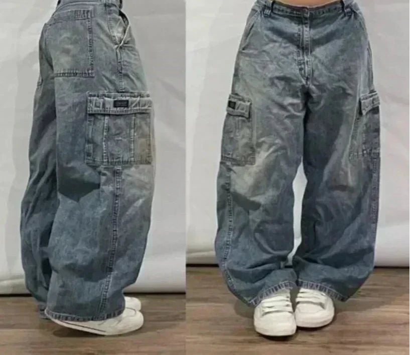 Street Fashion Trend Skull Embroidered Jeans Women Straight Wide-leg Pants Couple Casual Jeans