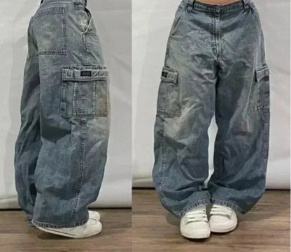 Street Fashion Trend Skull Embroidered Jeans Women Straight Wide-leg Pants Couple Casual Jeans
