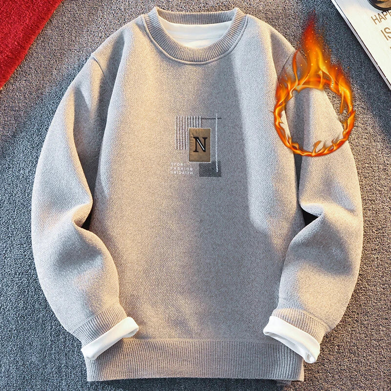 Men's Casual Sweater Thick Fleece Jumpers Knit Top Clothes  Crew Neck Knitted Pullovers Fashion Sweatshirts