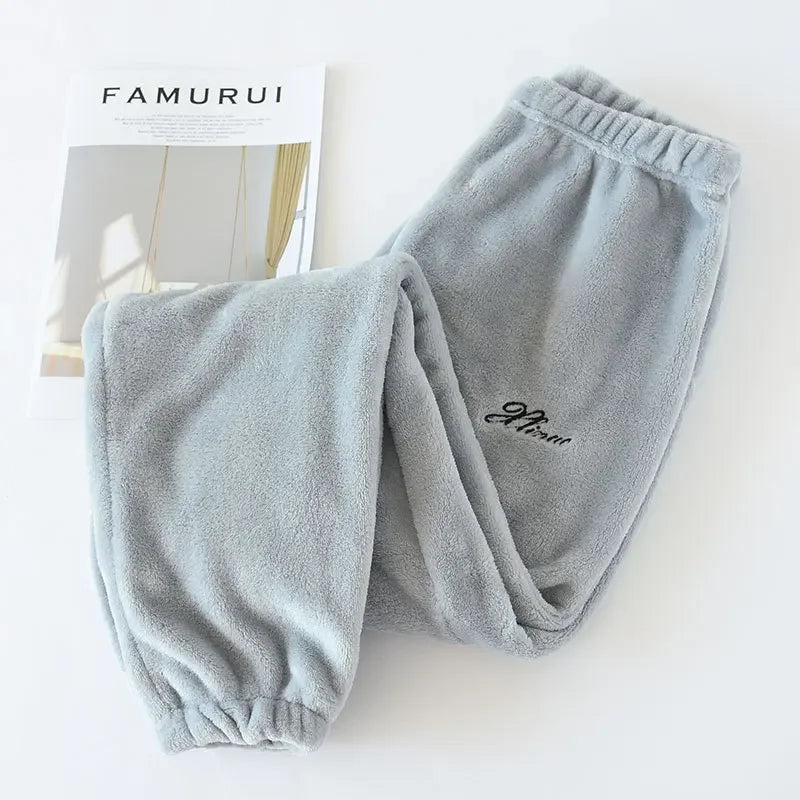Couples' autumn and winter warm pants home pants ladies pajamas bottoms flannel thick coral fleece couple pants men
