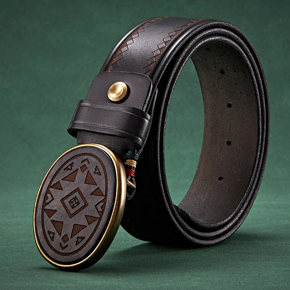 3.8CM Men High Quality Genuine Leather Belt Luxury Smooth Buckle Belts Pure Cowskin Laser Engraving Strap Male Jeans for Man