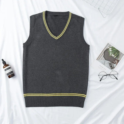 Cosplay Costume Magic School Hufflepuff Ravenclaw Slytherin Wizard V Neck Sweater Uniform Stripe Cotton Sleeveless Knitted Vest
