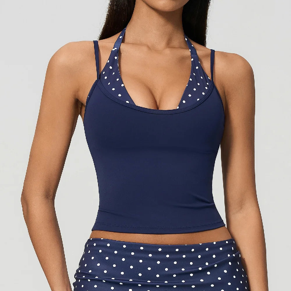 Striped Yoga Tank Top Shockproof Polka Dot Fitness Bra Push up Sport Underwear Female Gym Workout Vest Breathable Yoga Sport Top