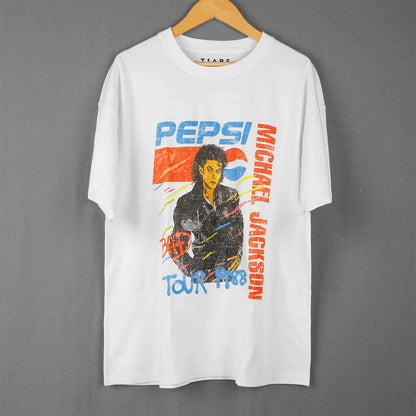 Michael Jackson Bad T-Shirt Retro Design Tour Drop Shoulders Pop King Music Short Sleeves Printed Cotton Men's Top Shirts