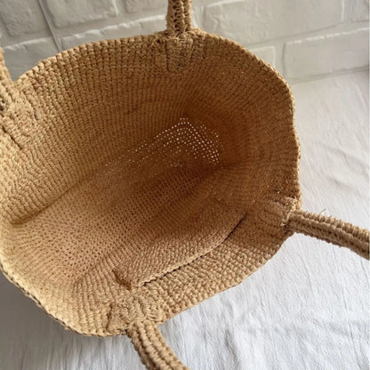 Handmade Raffia Straw Bags for Women Shoulder Bag Summer Woven Beach Bag NEW Natural Grass Handbag Vacation Shopper Tote Purses