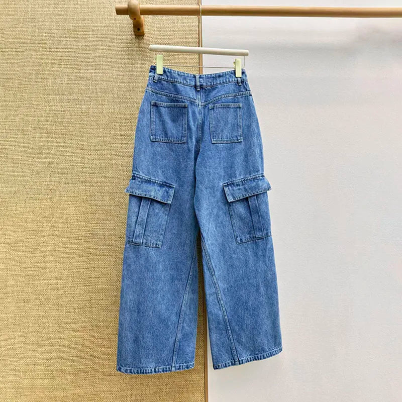 Women's jeans New low rise slim fit straight leg pants for summer 2026 pure cotton wide leg pants Multi pocket women's pants y2k