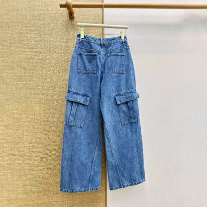 Women's jeans New low rise slim fit straight leg pants for summer 2026 pure cotton wide leg pants Multi pocket women's pants y2k