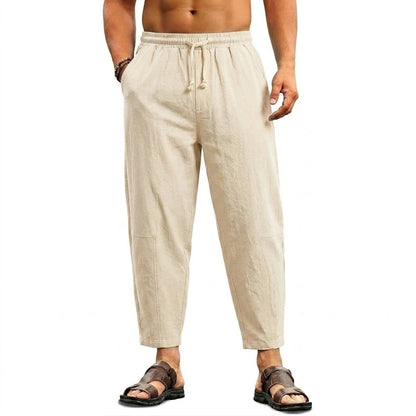Summer Men's Linen Trousers Solid Color Casual Pants for Men Sport Breathable Baggy Pant