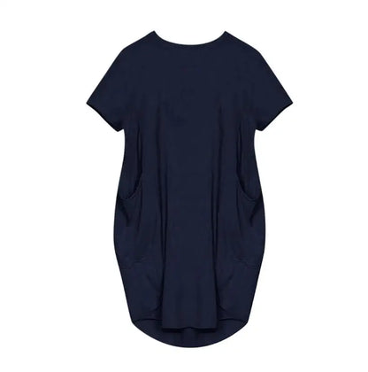 Plus Size Women Short Sleeve O-Neck Loose Casual Dresses Casual Short Sleeve Shirt Mini Dresses Round Neck Pockets Sexy Female T