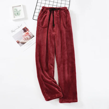 Autumn and Winter Thickened Flannel Pajama Bottoms Pants Men's Thickened Coral Fleece Loose Large Size Warm Homewear Pants