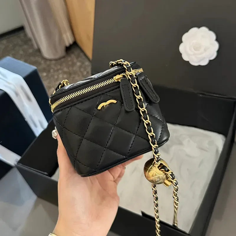 Channeled Bag Women designer makeup bag High Quality Sheepskin Diamond Lattice Handle Vanity Box Tote Bags Crossbody Shoulder Co
