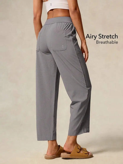 Women Sports Pants Casual Work Spring Summer Breathable Straight Leg Capri Solid Color Active Bottoms