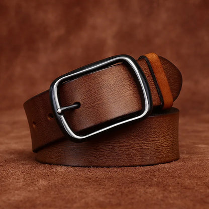3.8CM Men High Quality Genuine Leather Belt Luxury Pin Buckle Belts Thick Cowskin Fashion Vintage Strap Male Jeans for Man