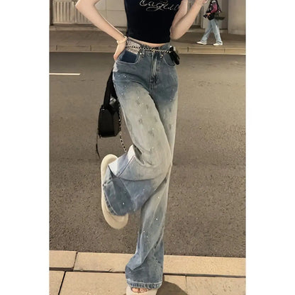 Blue Womens Jeans High Waist Shot Denim Pants for Women Straight Leg Trousers Stylish Wholesale Medium Wash Trend 2025 Original