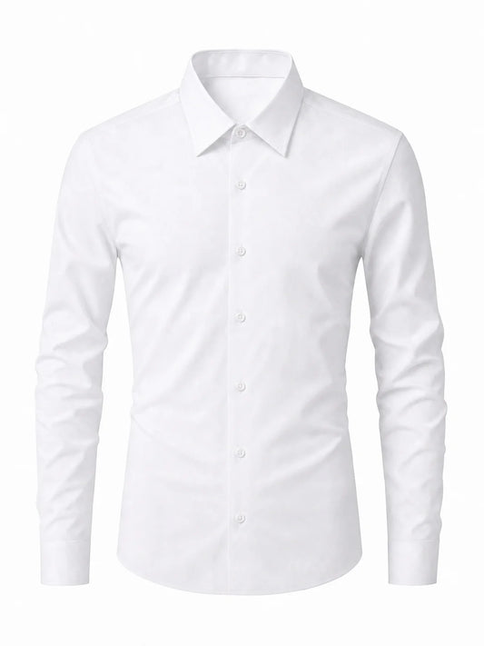 Plus‑size Men's Solid‑Color Business Long‑Sleeve Shirt
