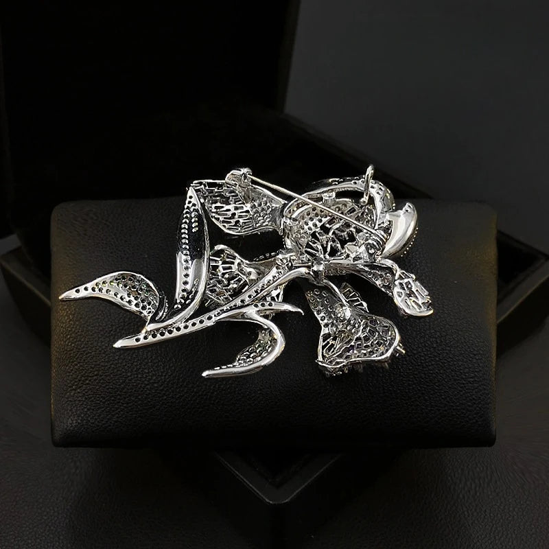 Luxury Handmade Iris Flower Brooch Sparkling Purple Zircon Vintage Lapel Pin Women Suit Coat Wedding Party Daily Jewelry Gift