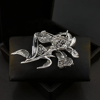 Luxury Handmade Iris Flower Brooch Sparkling Purple Zircon Vintage Lapel Pin Women Suit Coat Wedding Party Daily Jewelry Gift